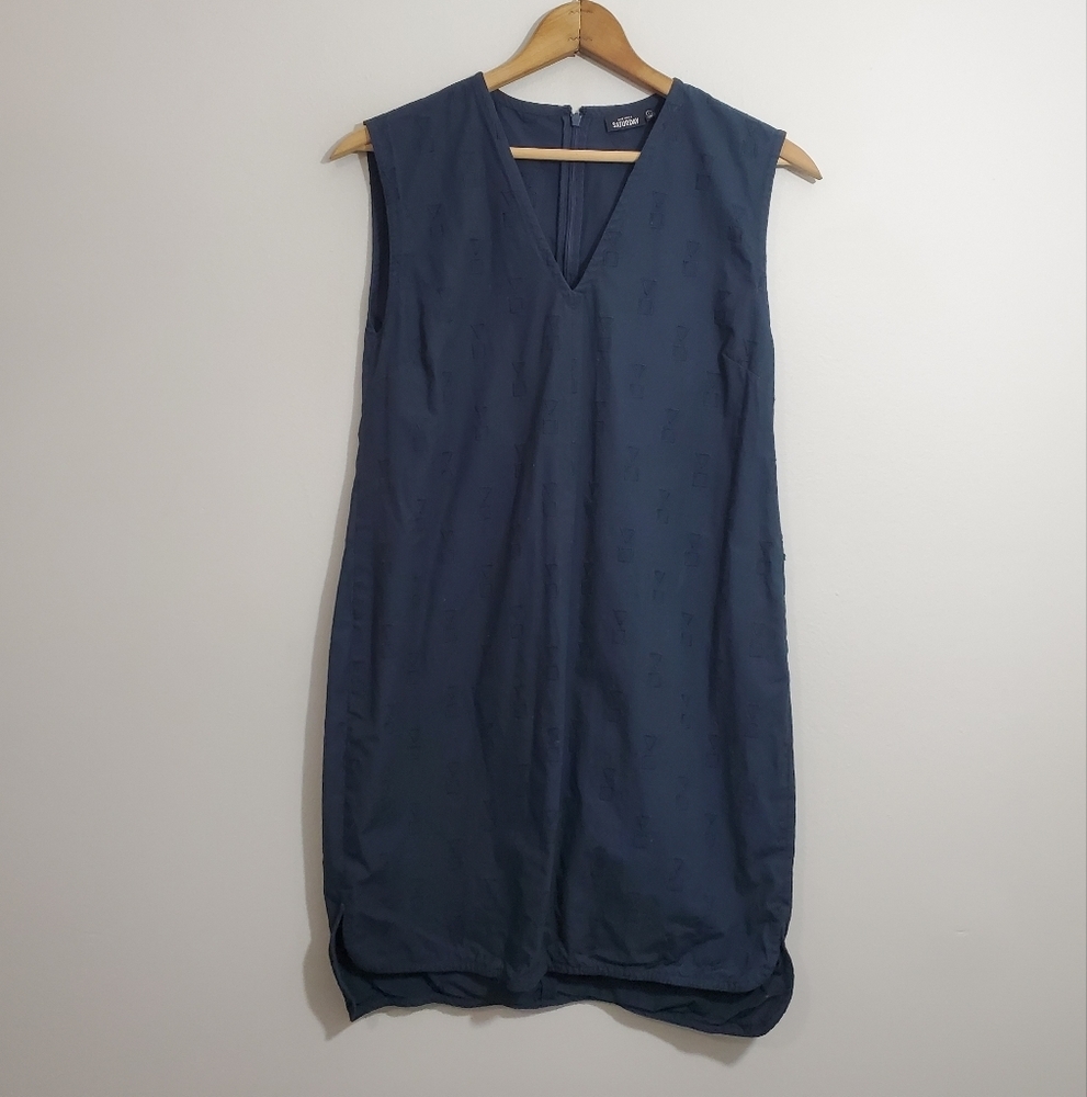 Kate Spade Saturday Solid Navy Geometric Stitched Dress